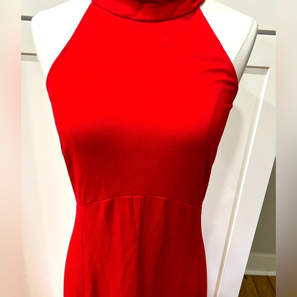 NWOT Anthropologie Red Halter Flounce MIDI Dress With Side Zip - Picture 5 of 11